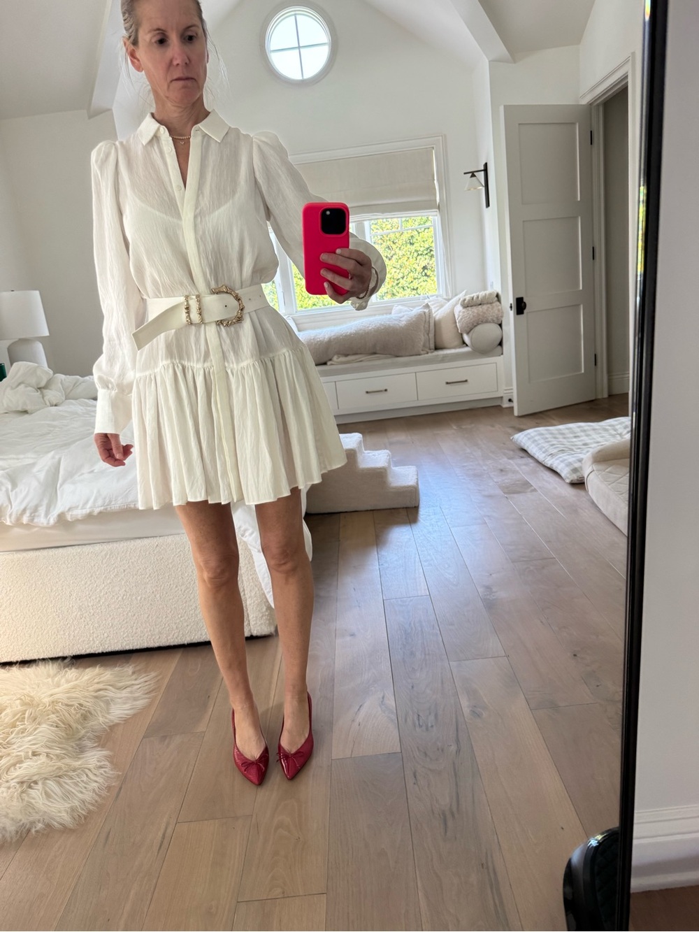 Acler White Collared Tiered Mini Dress with Belt